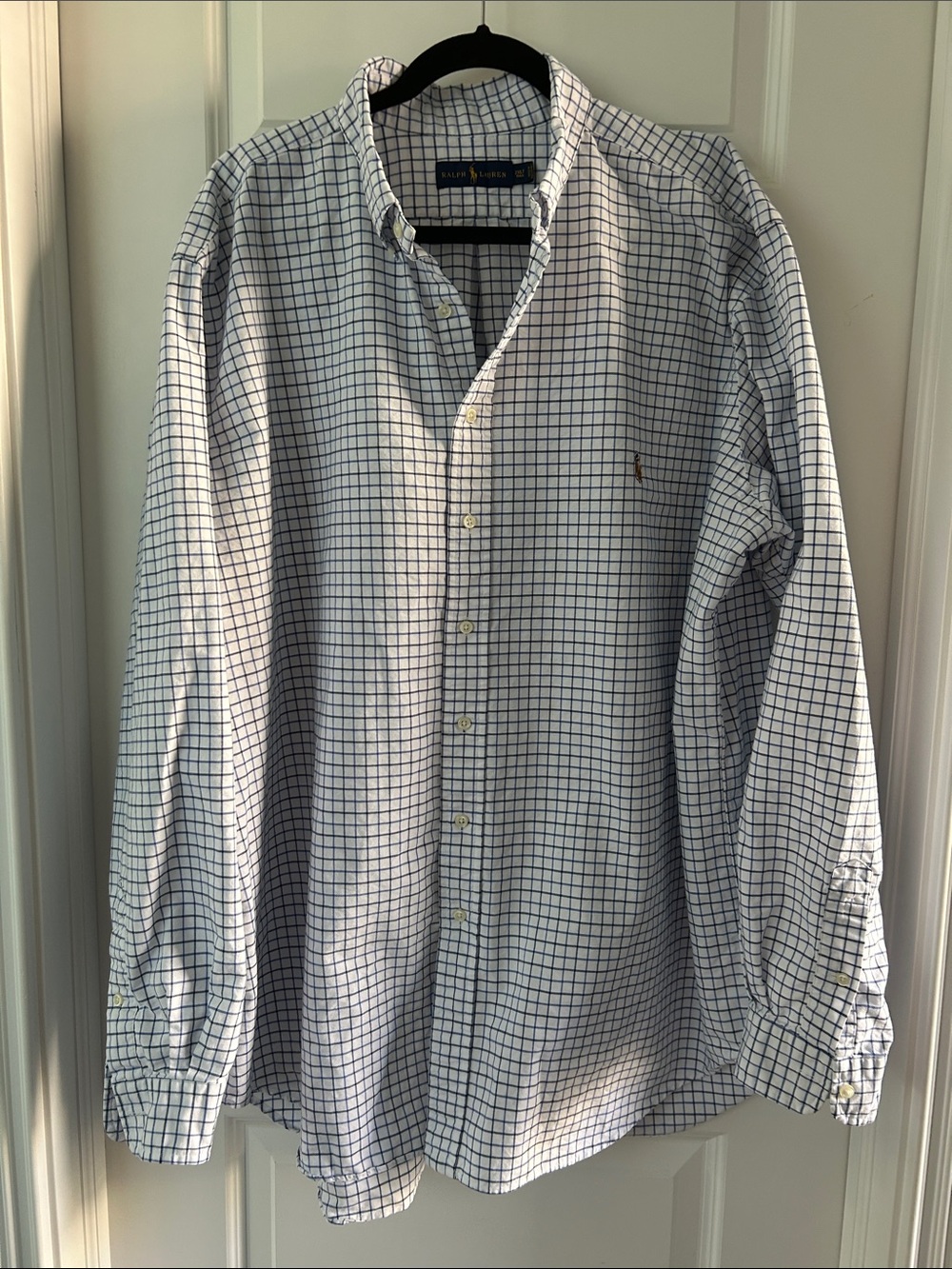 Ralph Lauren size XXL/T Men’s White Button-Down Shirt with Blue Windowpane Check